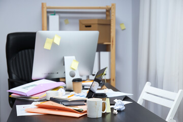 Naklejka premium Messy office workplace, workplace and workspace concept