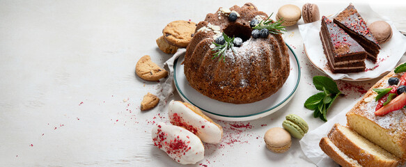 Variety of bundt cakes and sweets.