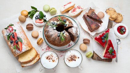 Variety of bundt cakes and sweets.