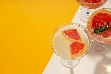 Grapefruit cocktail, alcohol or non alcoholic drink for party, space for text