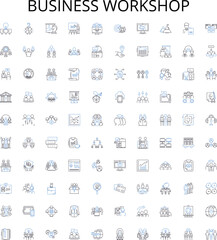 Business workshop outline icons collection. business, workshop, seminar, training, class, brainstorming, strategy vector illustration set. management, team, finance linear signs