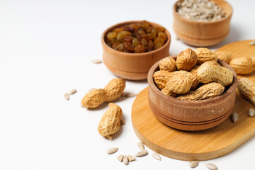 Tasty food concept - delicious dried fruits, space for text