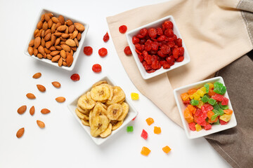 Tasty food concept - delicious dried fruits, tasty dried food