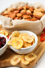 Tasty food concept - delicious dried fruits, tasty dried food