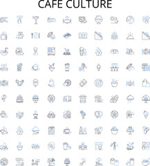 Cafe culture outline icons collection. Cafe, Culture, Dining, Relaxing, Socialising, Gathering, Cuisine vector illustration set. Atmosphere, Coffee, Tea linear signs