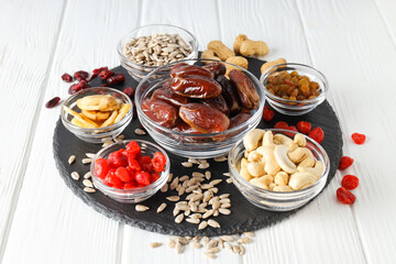 Tasty food concept - delicious dried fruits, tasty dried food