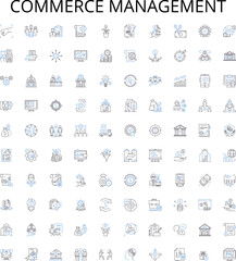 Commerce management outline icons collection. Commerce, Management, E-commerce, Business, Retail, Marketing, Analytics vector illustration set. Supply,Logistics,Inventory linear signs