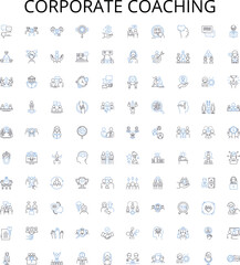 Obraz premium Corporate coaching outline icons collection. Corporate, Coaching, Training, Professional, Team, Leadership, Business vector illustration set. Manager, Executive, Employee linear signs