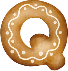 Cookie Alphabet Q watercolor png