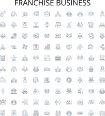 Franchise business outline icons collection. Franchise, Business, Opportunity, Investment, Retail, Expansion, Support vector illustration set. Revenue, Agreement, Outlet linear signs