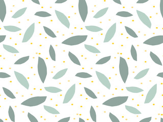 Seamless pattern with green leaves. Green fresh leaves on white background. Botanical repeated vector illustration for wallpaper, wrapping, packing, textile, scrapbooking. Geometric ornament © Елена Кутузова