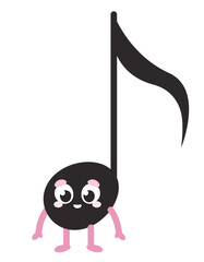 Standing cute note. Musical symbol in cartoon style.