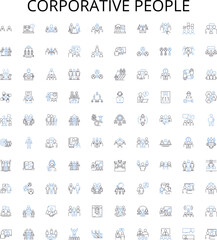 Corporative people outline icons collection. Corp, People, Employees, Colleagues, Executives, Managers, Professionals vector illustration set. Workers, Teams, Departmental linear signs