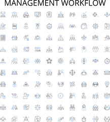 Management workflow outline icons collection. management, workflow, process, efficiency, productivity, coordination, collaboration vector illustration set. communication, automation, technology linear