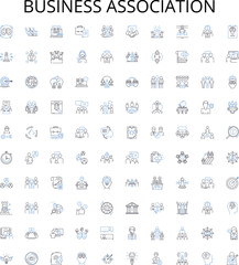 Business association outline icons collection. Association, Business, Network, Group, Forum, Alliance, Guild vector illustration set. Syndicate, Union, Syndicate linear signs