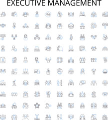 Executive management outline icons collection. Executives, Management, Leadership, Strategy, Decisions, Planning, Policies vector illustration set. Supervision, Motivation, Control linear signs