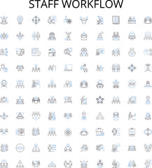 Obraz premium Staff workflow outline icons collection. Staff, Workflow, Planning, Management, Organization, Coordination, Collaboration vector illustration set. Productivity, Efficiency, Automation linear signs