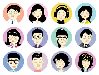Avatars of people with different hairstyles and facial expressions. Vector illustration.