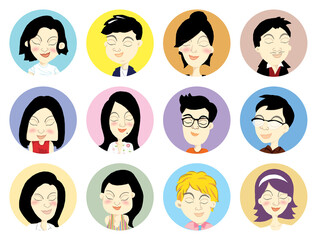 Fototapeta premium Set of different people faces. Cartoon vector illustration.