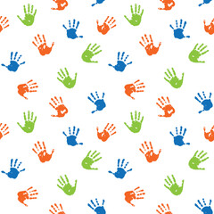 Bright palm pattern. Colorful hand wallpaper. Togetherness concept background. Help team symbol