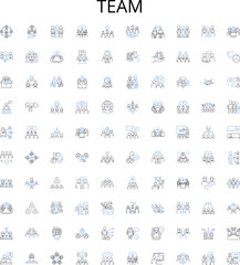 Team outline icons collection. Crew, Unit, Squad, Group, Collective, Club, Alliance vector illustration set. Alliance, Cohort, Federation linear signs