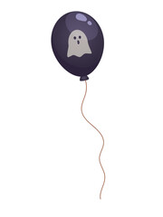 Obraz premium Concept Halloween balloon ghost. This is a flat vector illustration of a black balloon with a ghost design, perfect for Halloween. Vector illustration.