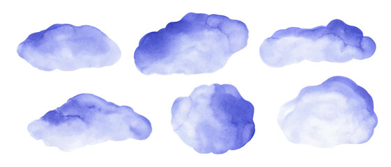 Violet watercolor abstract background, form, design element. Colorful hand painted texture, wash. Abstract clouds, sea, water texture.