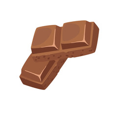 Concept Cocoa milk chocolate. The illustration is a flat vector design of a piece of milk chocolate on a white background. Vector illustration.