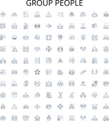 Obraz premium Group people outline icons collection. Group, People, Collective, Organization, Congregation, Community, Clique vector illustration set. Assembly, Alliance, Mob linear signs