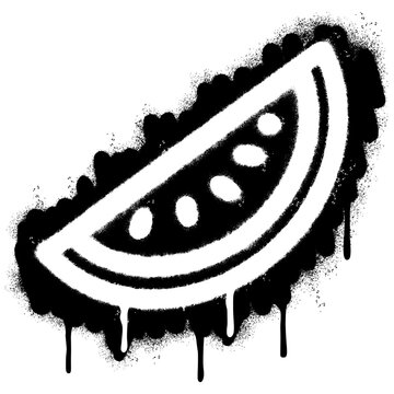 Spray Painted Graffiti Watermelon fruit slice Sprayed isolated with a white background. graffiti Watermelon icon with over spray in black over white.