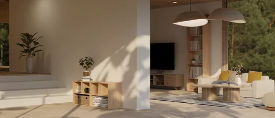 Fotobehang Scandinavisch Modern luxury spacious living room interior design with home decor  © bongkarn
