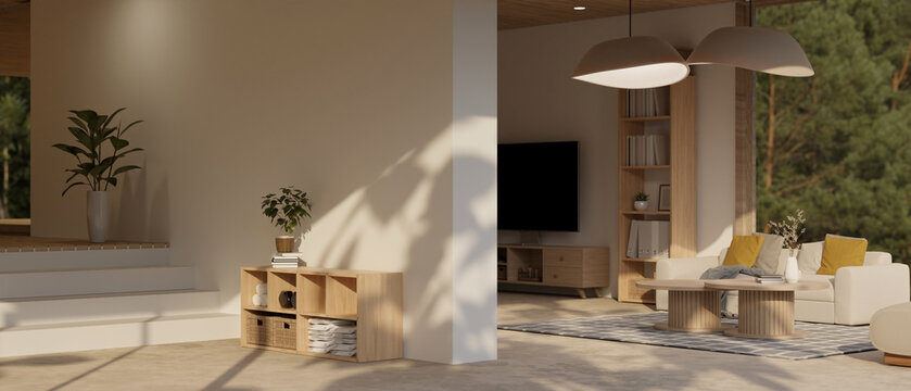 Modern luxury spacious living room interior design with home decor