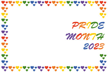 Fototapeta na wymiar Happy Pride Month with rainbow heart frame. LGBT Pride Month. Vector Illustration.
