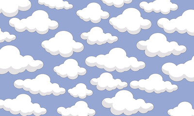 Clouds seamless pattern, white cloudy blue background