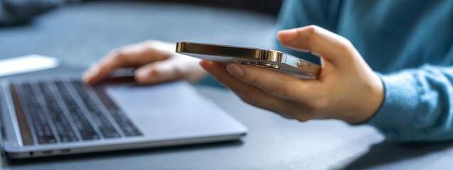 Concept of social media communication and digital online, people use smartphone playing, work, online social media, online marketing, technology, chat, post, like, follow at phone screen