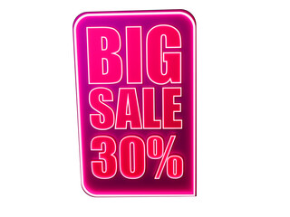 3D rendering of a template, red tag, 30 percent sign and inscription big sale, transparent background