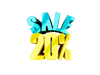 3D rendering of a template, yellow 20 percent sign and blue inscription sale, transparent background