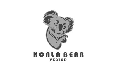 Vector logo. Stylistic stencil of a gray koala bear. Sticker, icon or emblem. Australian cute animal. White isolated background.