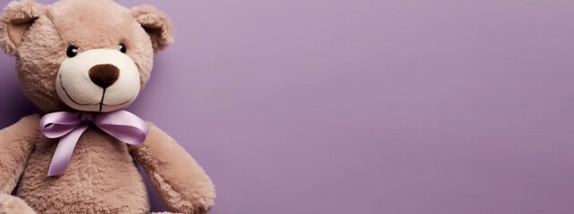 Cute teddy bear on light purple background