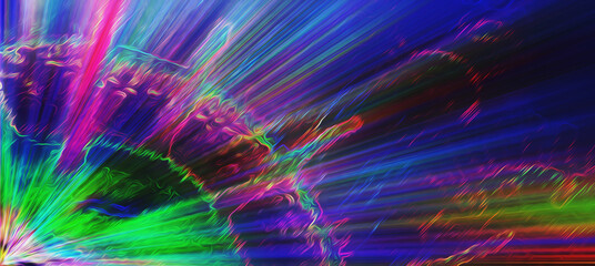 Obraz na płótnie Canvas abstract rainbow rays and covid trace background