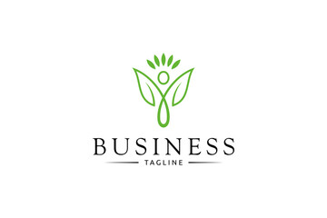 healthy living logo with green leaf variety in linear design style
