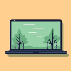 open modern laptop with natural scene on screen created with Generative AI technology