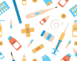 Seamless pattern medical icons, clinic vector illustration. Cute repeated texture for business presentation. 