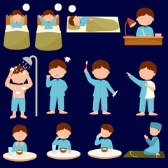 Illustration of daily activities of Muslim boys