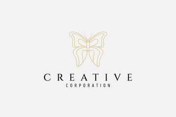 Beautiful butterfly logo in elegant color in line art design concept