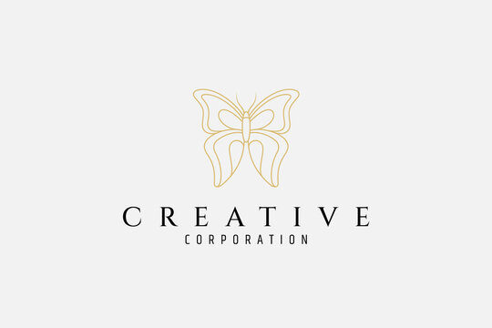 Beautiful butterfly logo in elegant color in line art design concept