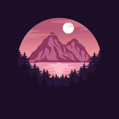 modern mountain landcscape with forest silhouette illustration