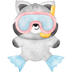Cute Raccoon, Raccoon illustration, Summer, Beach, Summer Raccoon