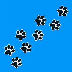 Fototapeta na wymiar Paw vector foot trail print of cat. Dog, puppy silhouette animal diagonal tracks for t-shirts, backgrounds, patterns, websites, showcases design, greeting cards, child prints and etc. Vector 10 eps.