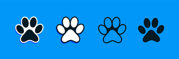 Different animal paw print vector illustrations, blue background. © Cali6ro